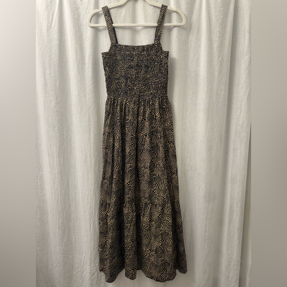 MADEWELL Smocked Drop-Waist Spiral Dot Black Cream Cotton Maxi Dress SUM 24 SM? - Picture 4 of 14